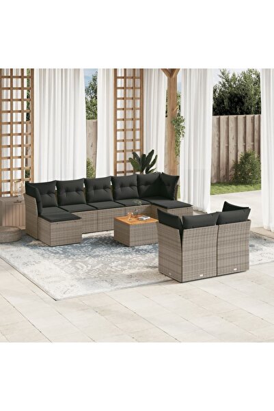vidaxl Set mobilier de gradina cu perne, 10 piese, gri, poliratan