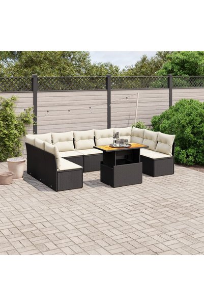 vidaxl Set canapele de gradina cu perne, 10 piese, negru, poliratan