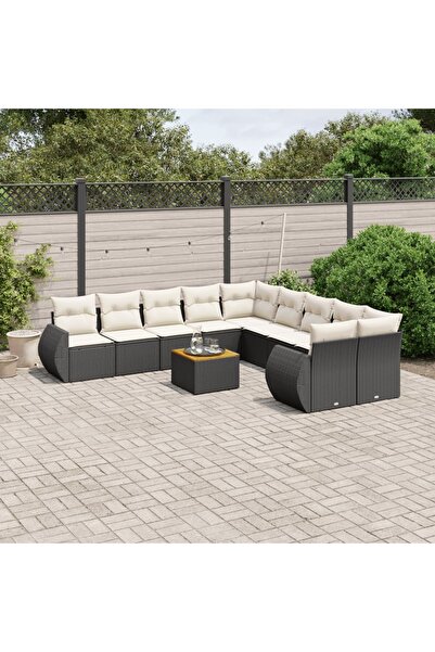 vidaxl Set canapele de gradina cu perne, 11 piese, negru, poliratan