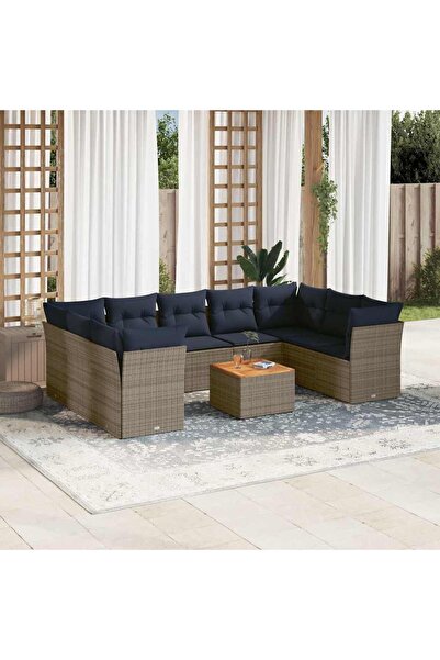 vidaxl Set canapele de gradina cu perne, 10 piese, gri, poliratan