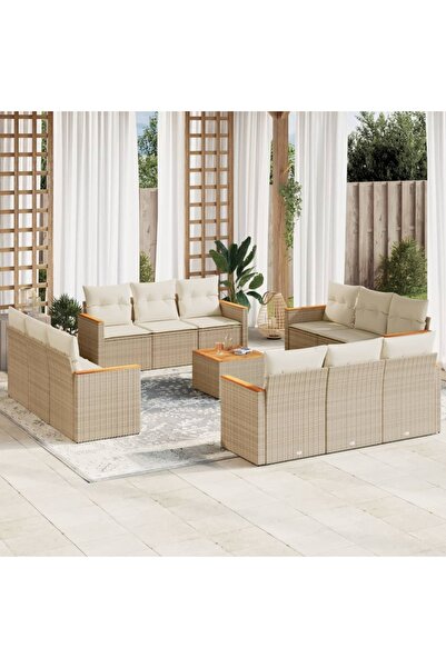 vidaxl Set canapele de gradina, 13 piese, cu perne, bej, poliratan