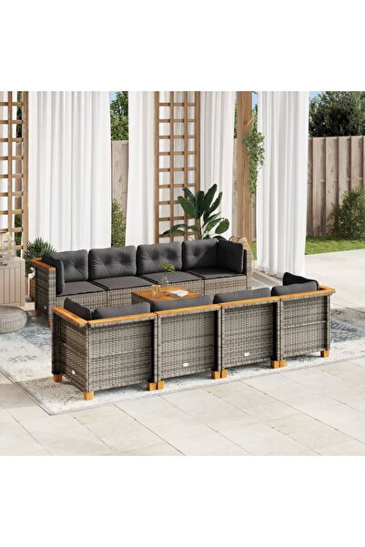 vidaxl Set canapele de gradina, 9 piese, cu perne, gri, poliratan