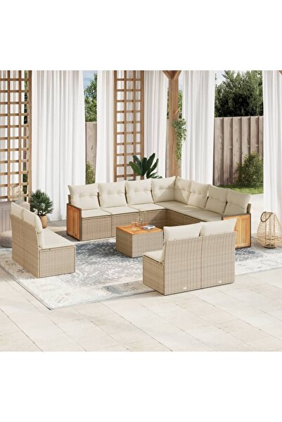 vidaxl Set canapele de gradina cu perne, 12 piese, bej, poliratan