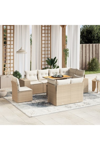 vidaxl Set canapele de gradina, 9 piese, cu perne, bej, poliratan