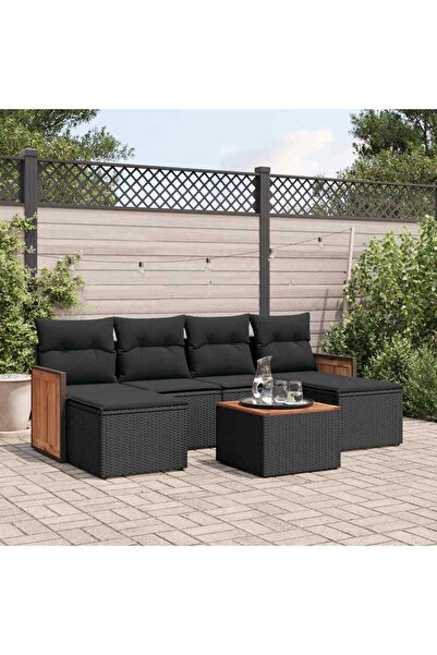 vidaxl Set canapele de gradina cu perne, 7 piese, negru, poliratan