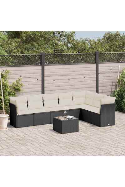 vidaxl Set mobilier de gradina cu perne, 8 piese, negru, poliratan