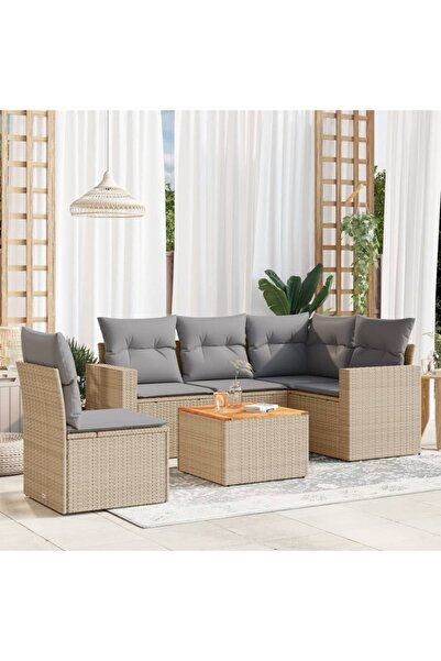 vidaxl Set canapele de gradina cu perne, 6 piese, bej, poliratan