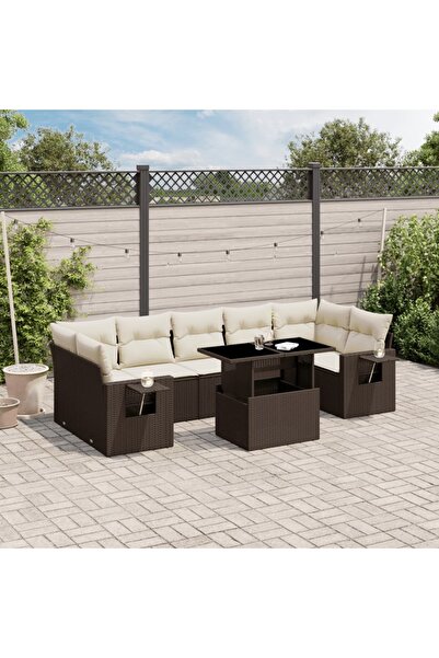 vidaxl Set canapele de gradina cu perne, 8 piese, maro, poliratan