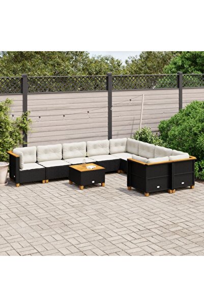 vidaxl Set canapele de gradina cu perne, 10 piese, negru, poliratan