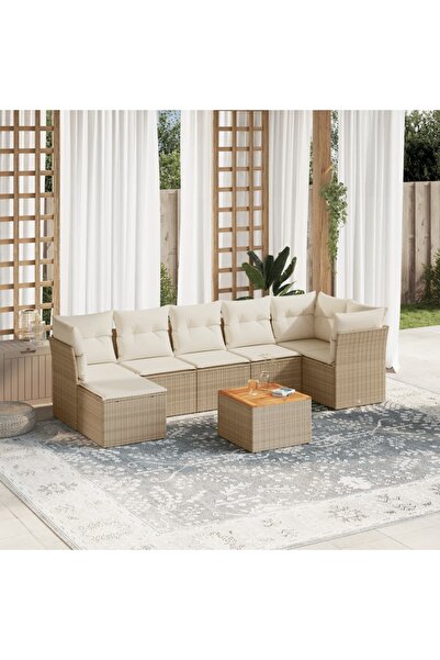 vidaxl Set canapele de gradina, 8 piese, cu perne, bej, poliratan