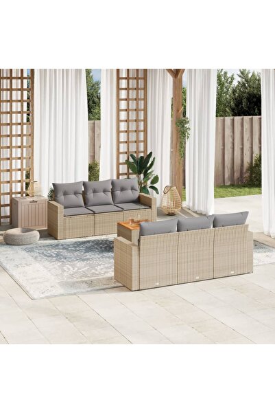 vidaxl Set canapele de gradina, 7 piese, cu perne, bej, poliratan