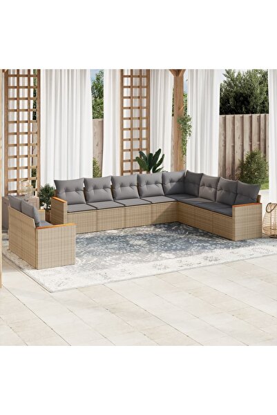 vidaxl Set canapele de gradina cu perne, 10 piese, bej, poliratan
