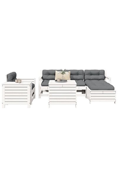 vidaxl Set canapea de gradina, 7 piese, alb, lemn masiv de pin