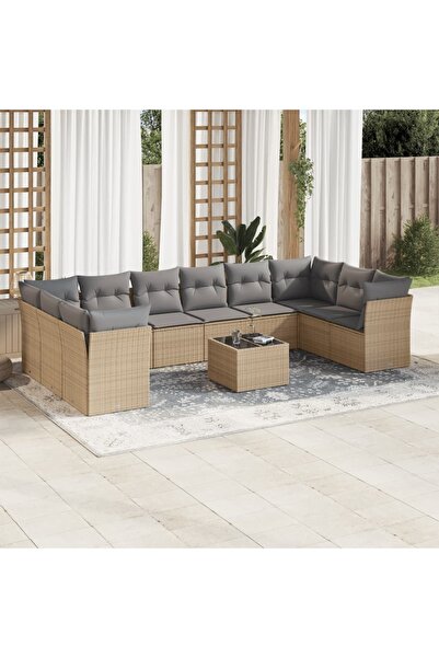 vidaxl Set canapele de gradina cu perne, 11 piese, bej, poliratan