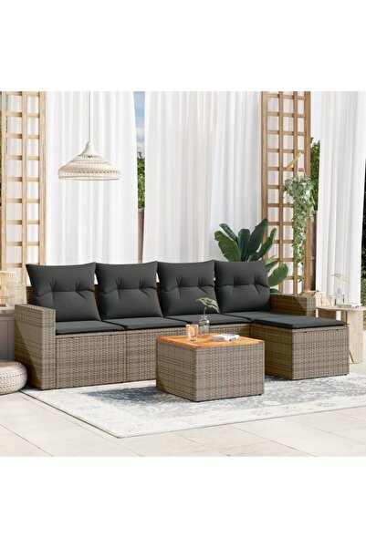 vidaxl Set mobilier gradina cu perne, 6 piese, gri, poliratan