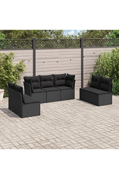 vidaxl Set canapele de gradina cu perne, 7 piese, negru, poliratan