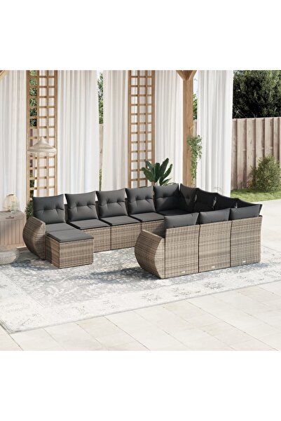 vidaxl Set canapele de gradina cu perne, 11 piese, gri, poliratan