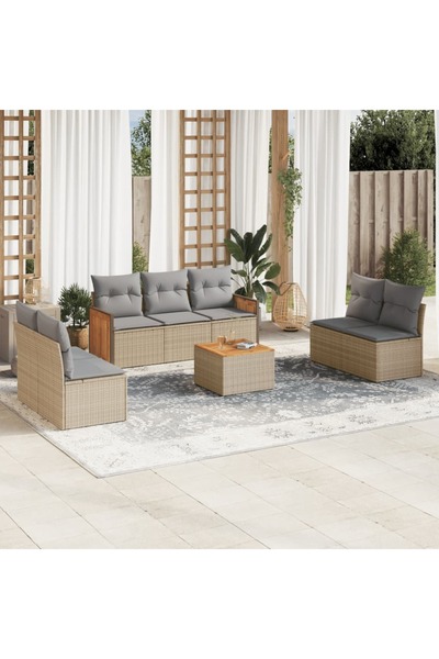 vidaxl Set canapele de gradina, 8 piese, cu perne, bej, poliratan