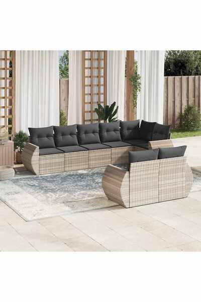 vidaxl Set mobilier de gradina cu perne, 8 piese gri deschis poliratan