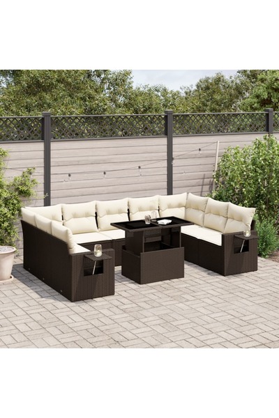 vidaxl Set canapele de gradina cu perne, 10 piese, maro, poliratan