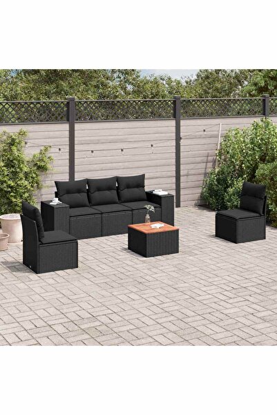 vidaxl Set mobilier de gradina cu perne, 6 piese, negru, poliratan