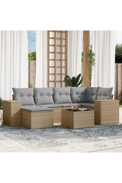 vidaxl Set canapele de gradina, 7 piese, cu perne, bej, poliratan