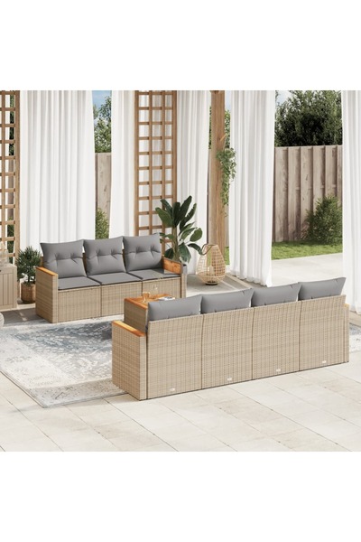 vidaxl Set canapele de gradina, 8 piese, cu perne, bej, poliratan