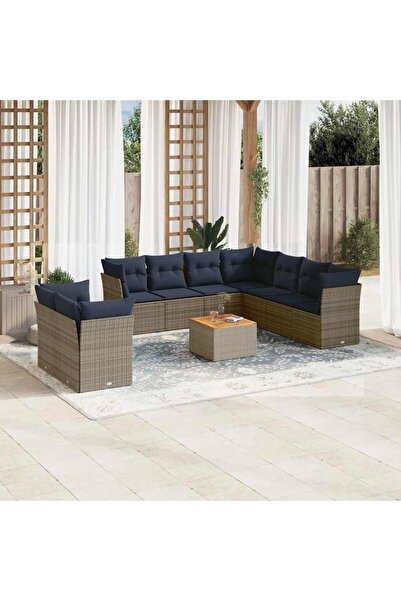 vidaxl Set canapele de gradina cu perne, 10 piese, gri, poliratan