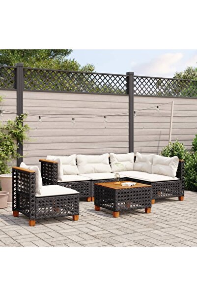 vidaxl Set mobilier de gradina cu perne, 6 piese, negru, poliratan