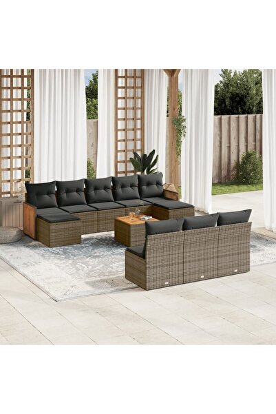 vidaxl Set canapele de gradina cu perne, 11 piese, gri, poliratan