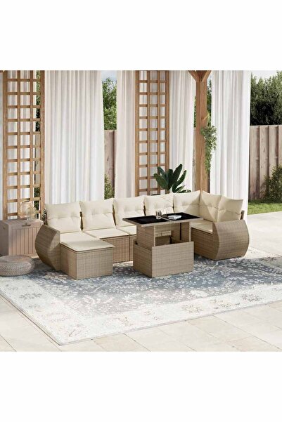 vidaxl Set canapele de gradina, 8 piese, cu perne, bej, poliratan