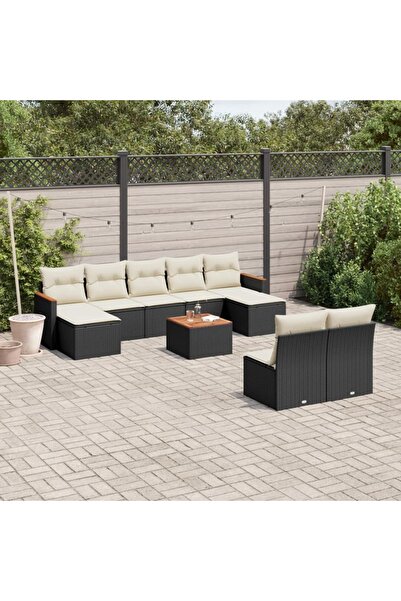 vidaxl Set canapele de gradina cu perne, 10 piese, negru, poliratan