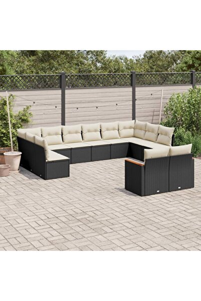 vidaxl Set canapele de gradina, 12 piese, cu perne, negru, poliratan