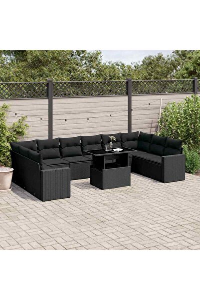 vidaxl Set canapele de gradina cu perne, 11 piese, negru, poliratan
