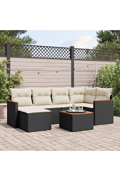 vidaxl Set canapele de gradina cu perne, 7 piese, negru, poliratan