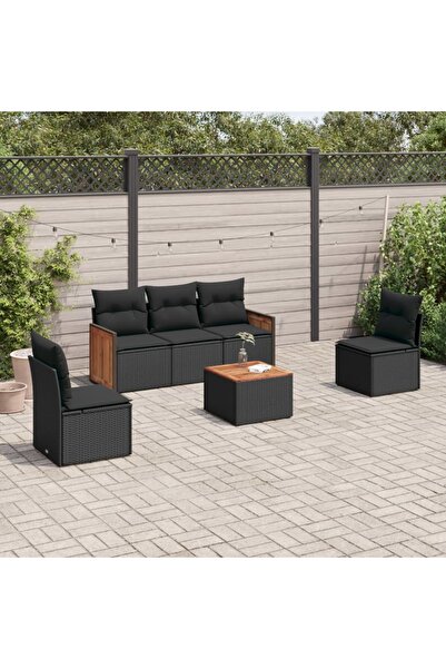vidaxl Set mobilier de gradina cu perne, 6 piese, negru, poliratan
