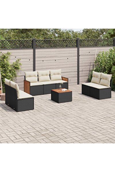 vidaxl Set mobilier de gradina cu perne, 8 piese, negru, poliratan