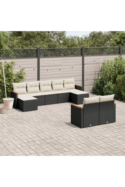 vidaxl Set mobilier de gradina cu perne, 9 piese, negru, poliratan