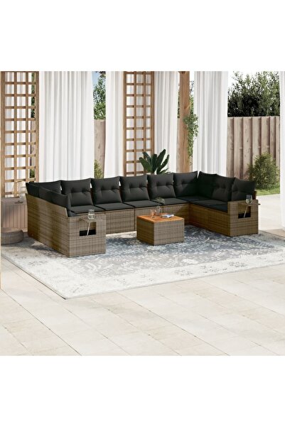 vidaxl Set canapele de gradina cu perne, 11 piese, gri, poliratan