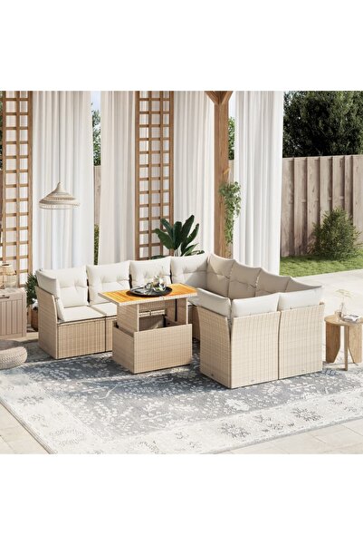 vidaxl Set canapele de gradina, 9 piese, cu perne, bej, poliratan
