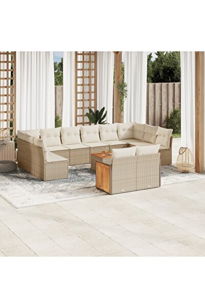 vidaxl Set canapele de gradina, 13 piese, cu perne, bej, poliratan