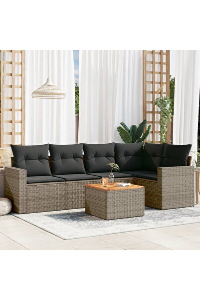 vidaxl Set mobilier gradina cu perne, 6 piese, gri, poliratan