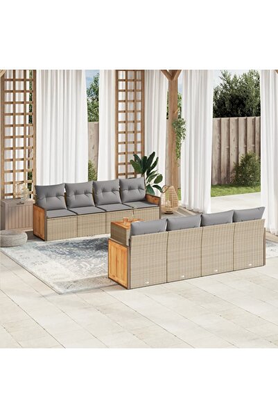 vidaxl Set canapele de gradina, 9 piese, cu perne, bej, poliratan