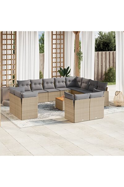 vidaxl Set canapele de gradina, 13 piese, cu perne, bej, poliratan