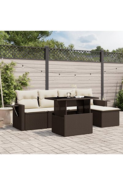 vidaxl Set canapele de gradina cu perne, 6 piese, maro, poliratan