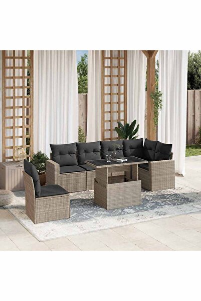 vidaxl Set canapele de gradina cu perne, 7piese gri deschis poliratan