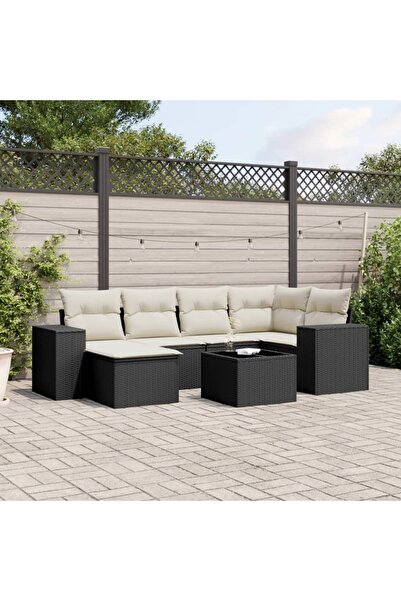 vidaxl Set canapele de gradina cu perne, 7 piese, negru, poliratan