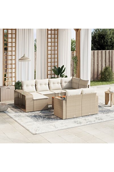 vidaxl Set canapele de gradina cu perne, 11 piese, bej, poliratan