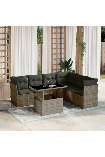 vidaxl Set canapele de gradina, 7 piese, cu perne, gri, poliratan