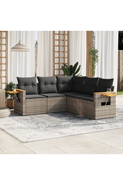 vidaxl Set canapea de gradina cu perne, 5 piese, gri, poliratan